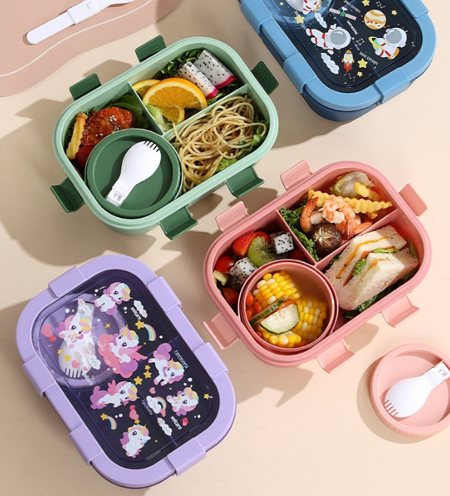 Kids Bento Lunch Box - 3 Compartment, Leak-Proof