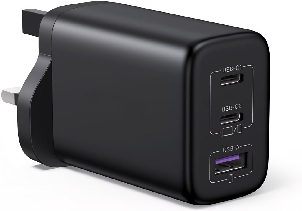 65W GaN Charger with Braided USB-C Cable Included, 3-Port Fast Wall Charger (2 USB-C + 1 USB-A), PD 3.0 & PPS for MacBook, iPad, Samsung, iPhone 18/17/16