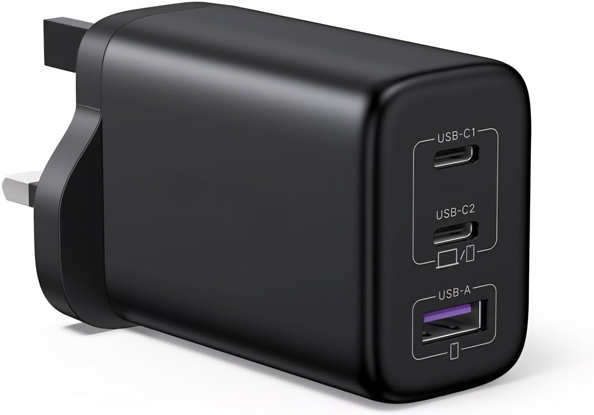 65W GaN Charger with Braided USB-C Cable Included, 3-Port Fast Wall Charger (2 USB-C + 1 USB-A), PD 3.0 & PPS for MacBook, iPad, Samsung, iPhone 18/17/16
