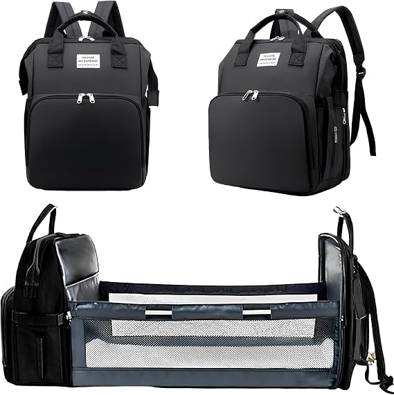 3-in-1 Baby Diaper Bag with Crib & Trolley Hook