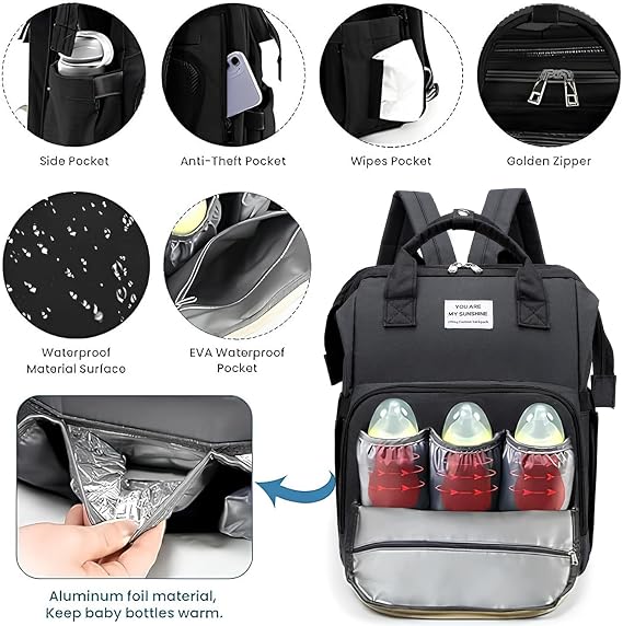3-in-1 Baby Diaper Bag with Crib & Trolley Hook