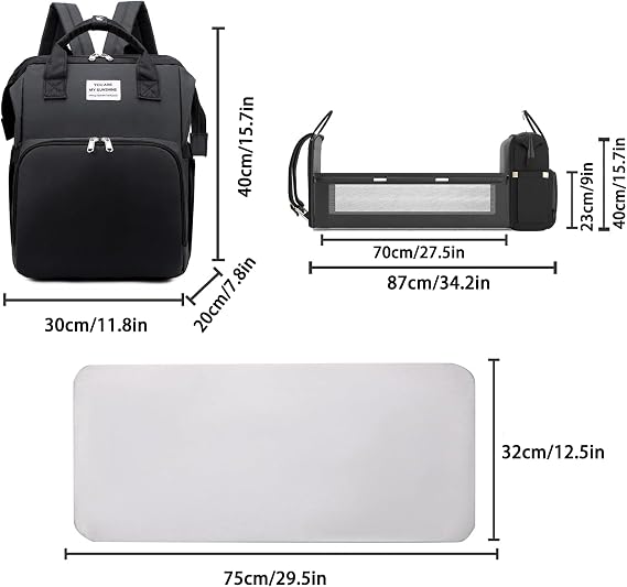 3-in-1 Baby Diaper Bag with Crib & Trolley Hook