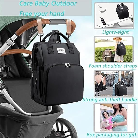 3-in-1 Baby Diaper Bag with Crib & Trolley Hook