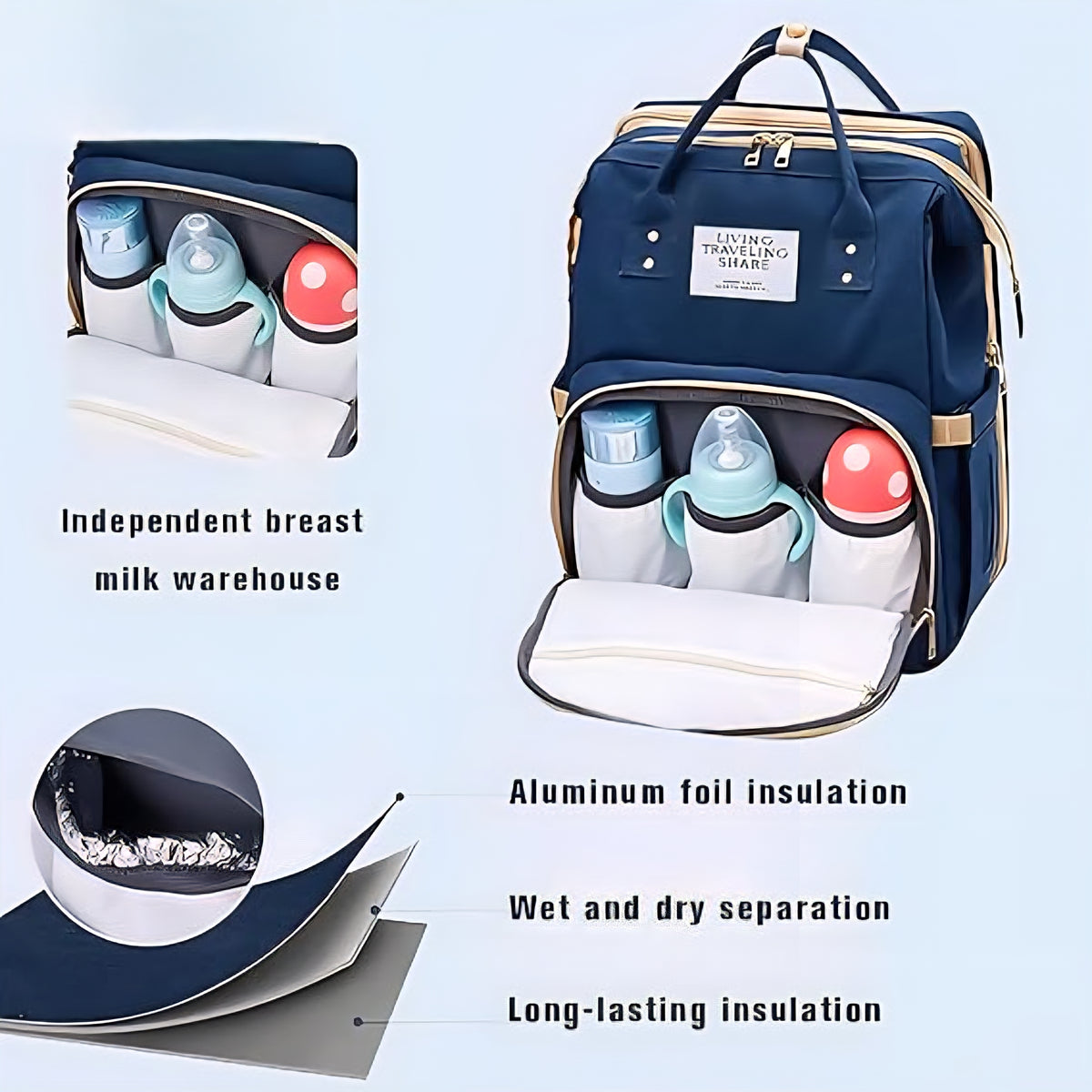 3-in-1 Baby Diaper Bag with Crib & Trolley Hook