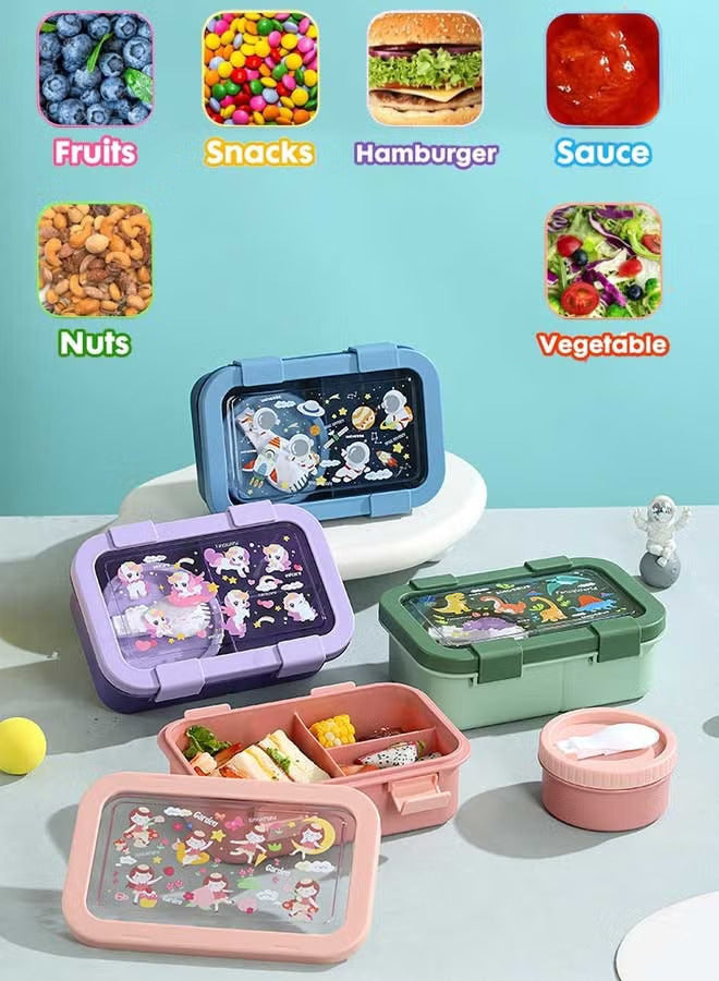 Kids Bento Lunch Box - 3 Compartment, Leak-Proof