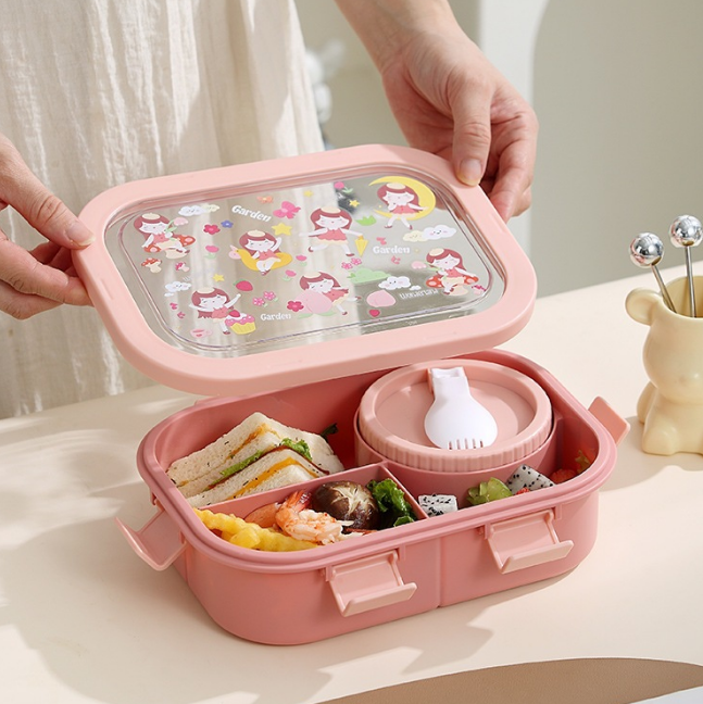 Kids Bento Lunch Box - 3 Compartment, Leak-Proof