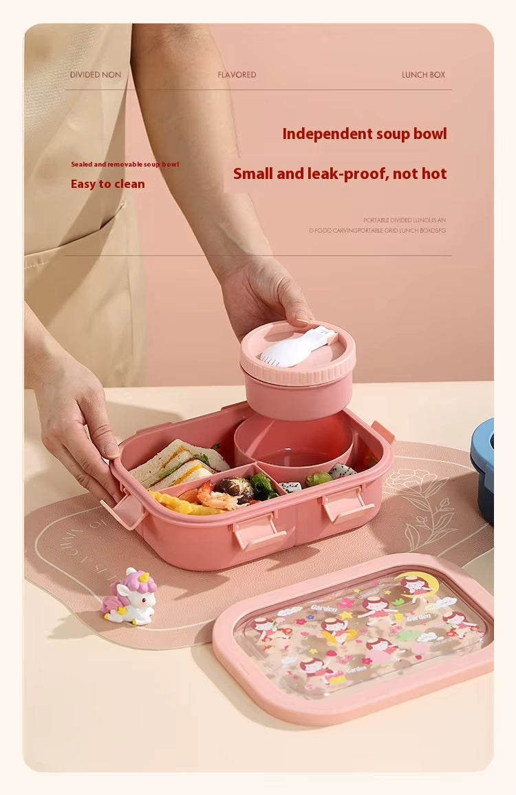 Kids Bento Lunch Box - 3 Compartment, Leak-Proof