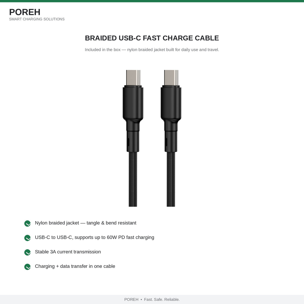 65W GaN Charger with Braided USB-C Cable Included, 3-Port Fast Wall Charger (2 USB-C + 1 USB-A), PD 3.0 & PPS for MacBook, iPad, Samsung, iPhone 18/17/16