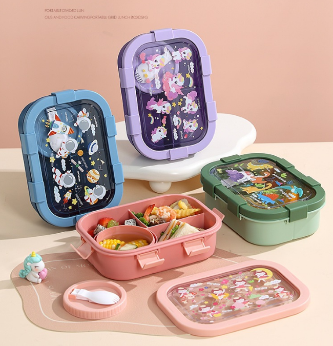Kids Bento Lunch Box - 3 Compartment, Leak-Proof