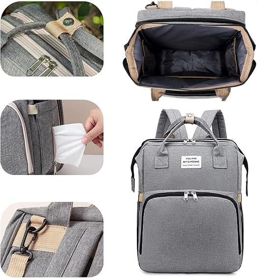 3-in-1 Baby Diaper Bag with Crib & Trolley Hook