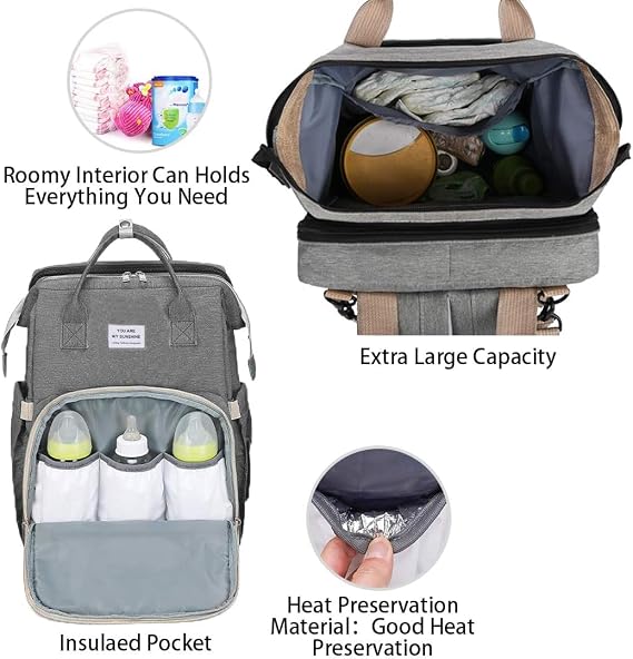 3-in-1 Baby Diaper Bag with Crib & Trolley Hook