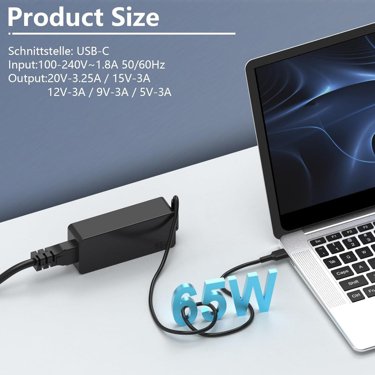 65W USB-C Laptop Charger – Type-C PD Fast Charging Adapter